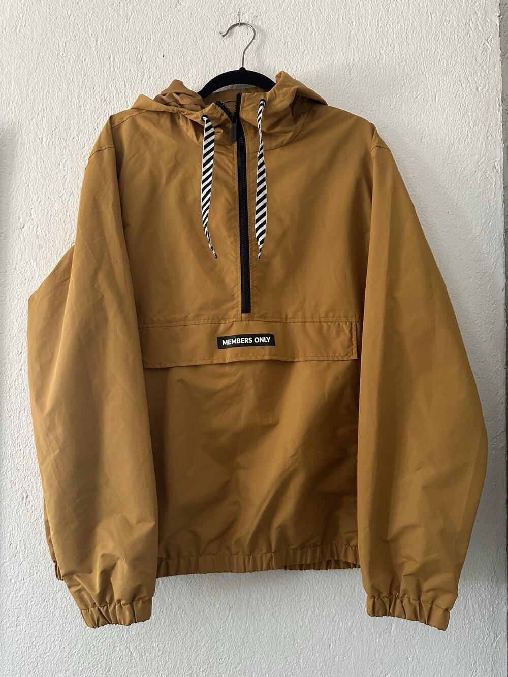 Members Only Mustard Hooded Half Zip Windbreaker Jacket XL Packable Pullover